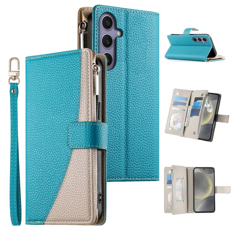 Portafoglio multi-carta con cerniera e cinturino corto, cuciture a vista, custodia per telefono in pelle con cinturino corto., For Samsung Galaxy S24+ 5G / S25+ 5G, For Samsung Galaxy S25 Ultra 5G, For Samsung Galaxy S24 FE 5G                          ...
