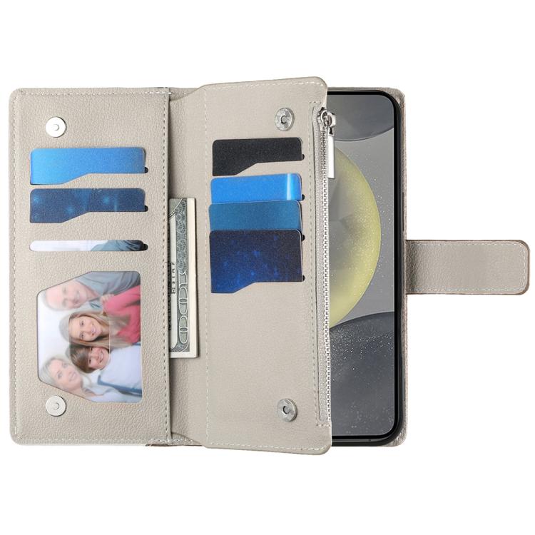 Portafoglio multi-carta con cerniera e cinturino corto, cuciture a vista, custodia per telefono in pelle con cinturino corto., For Samsung Galaxy S24+ 5G / S25+ 5G, For Samsung Galaxy S25 Ultra 5G, For Samsung Galaxy S24 FE 5G                          ...