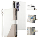 Portafoglio multi-carta con cerniera e cinturino corto, cuciture a vista, custodia per telefono in pelle con cinturino corto., For Samsung Galaxy S24+ 5G / S25+ 5G, For Samsung Galaxy S25 Ultra 5G, For Samsung Galaxy S24 FE 5G                          ...