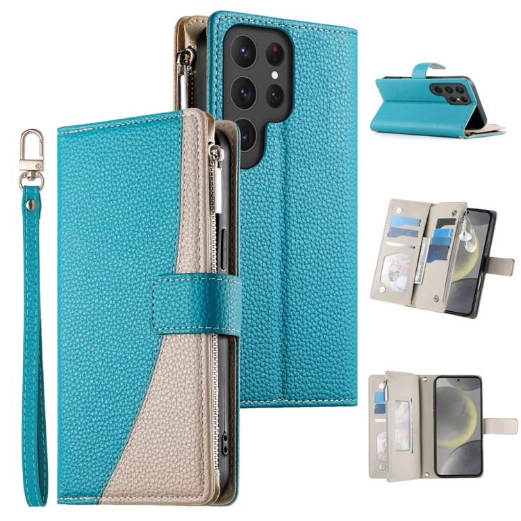 Portafoglio multi-carta con cerniera e cinturino corto, cuciture a vista, custodia per telefono in pelle con cinturino corto., For Samsung Galaxy S24+ 5G / S25+ 5G, For Samsung Galaxy S25 Ultra 5G, For Samsung Galaxy S24 FE 5G                          ...