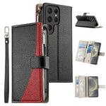 Portafoglio multi-carta con cerniera e cinturino corto, cuciture a vista, custodia per telefono in pelle con cinturino corto., For Samsung Galaxy S24+ 5G / S25+ 5G, For Samsung Galaxy S25 Ultra 5G, For Samsung Galaxy S24 FE 5G                          ...
