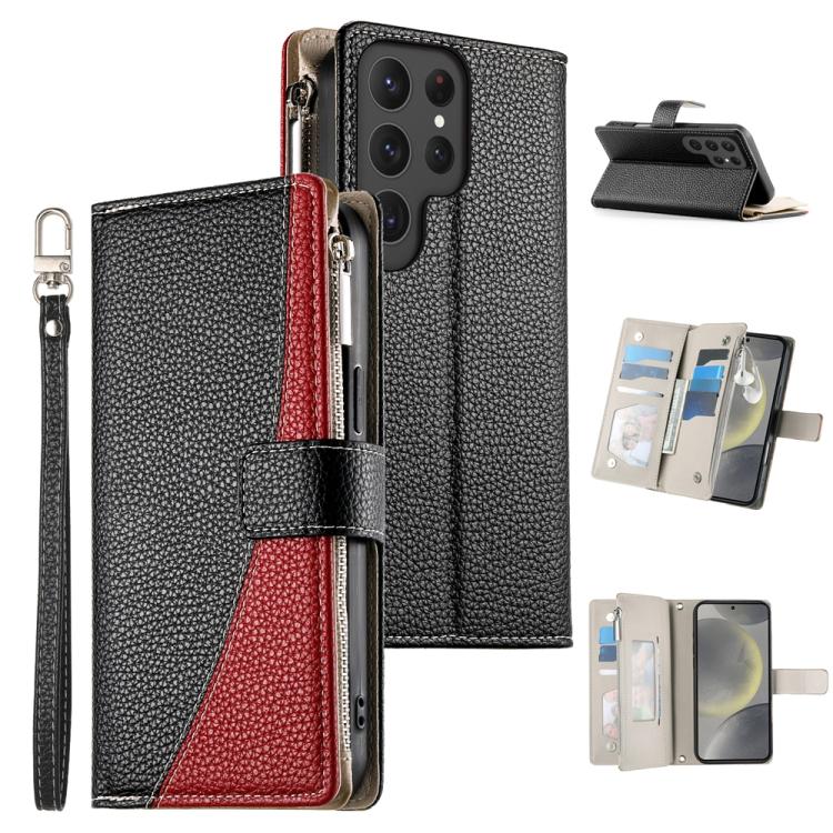 Portafoglio multi-carta con cerniera e cinturino corto, cuciture a vista, custodia per telefono in pelle con cinturino corto., For Samsung Galaxy S24+ 5G / S25+ 5G, For Samsung Galaxy S25 Ultra 5G, For Samsung Galaxy S24 FE 5G                          ...