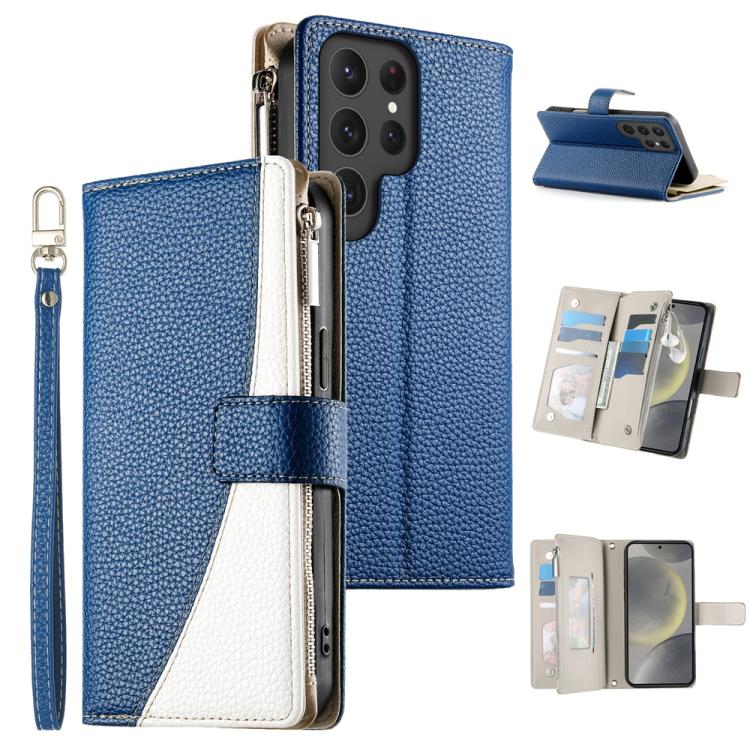 Portafoglio multi-carta con cerniera e cinturino corto, cuciture a vista, custodia per telefono in pelle con cinturino corto., For Samsung Galaxy S24+ 5G / S25+ 5G, For Samsung Galaxy S25 Ultra 5G, For Samsung Galaxy S24 FE 5G                          ...