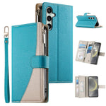 Portafoglio multi-carta con cerniera e cinturino corto, cuciture a vista, custodia per telefono in pelle con cinturino corto., For Samsung Galaxy S24+ 5G / S25+ 5G, For Samsung Galaxy S25 Ultra 5G, For Samsung Galaxy S24 FE 5G                          ...