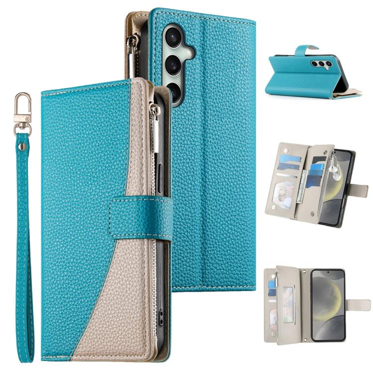 Portafoglio multi-carta con cerniera e cinturino corto, cuciture a vista, custodia per telefono in pelle con cinturino corto., For Samsung Galaxy S24+ 5G / S25+ 5G, For Samsung Galaxy S25 Ultra 5G, For Samsung Galaxy S24 FE 5G                          ...