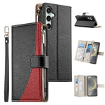 Portafoglio multi-carta con cerniera e cinturino corto, cuciture a vista, custodia per telefono in pelle con cinturino corto., For Samsung Galaxy S24+ 5G / S25+ 5G, For Samsung Galaxy S25 Ultra 5G, For Samsung Galaxy S24 FE 5G                          ...