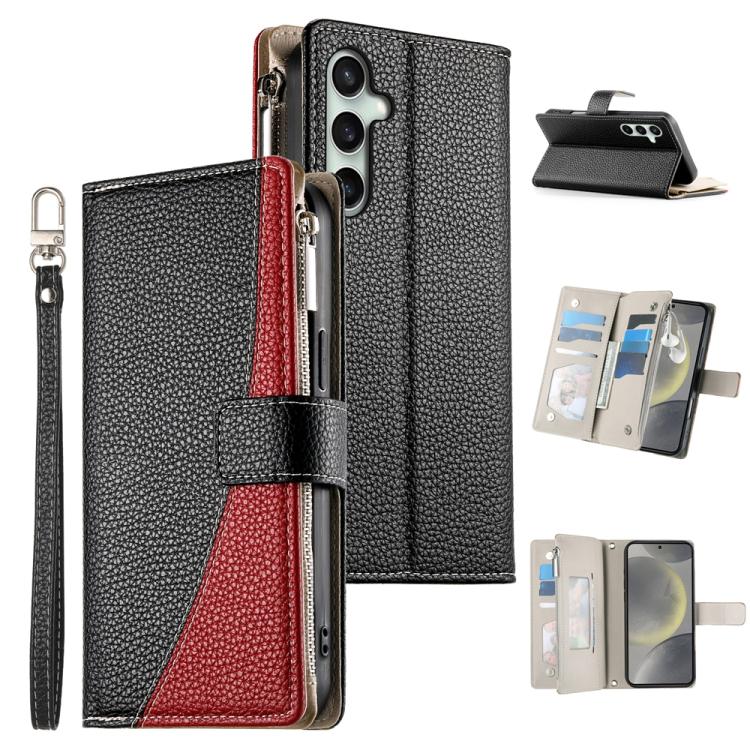Portafoglio multi-carta con cerniera e cinturino corto, cuciture a vista, custodia per telefono in pelle con cinturino corto., For Samsung Galaxy S24+ 5G / S25+ 5G, For Samsung Galaxy S25 Ultra 5G, For Samsung Galaxy S24 FE 5G                          ...