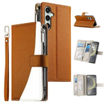 Portafoglio multi-carta con cerniera e cinturino corto, cuciture a vista, custodia per telefono in pelle con cinturino corto., For Samsung Galaxy S24+ 5G / S25+ 5G, For Samsung Galaxy S25 Ultra 5G, For Samsung Galaxy S24 FE 5G                          ...