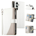 Portafoglio multi-carta con cerniera e cinturino corto, cuciture a vista, custodia per telefono in pelle con cinturino corto., For Samsung Galaxy S24+ 5G / S25+ 5G, For Samsung Galaxy S25 Ultra 5G, For Samsung Galaxy S24 FE 5G                          ...