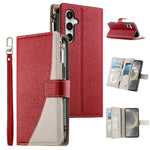 Portafoglio multi-carta con cerniera e cinturino corto, cuciture a vista, custodia per telefono in pelle con cinturino corto., For Samsung Galaxy S24+ 5G / S25+ 5G, For Samsung Galaxy S25 Ultra 5G, For Samsung Galaxy S24 FE 5G                          ...