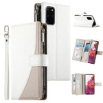 Portafoglio multi-carta con cerniera e cinturino corto, cuciture a vista, custodia per telefono in pelle con cinturino corto., For Samsung Galaxy S20 Ultra, For Samsung Galaxy S20, For Samsung Galaxy S20+