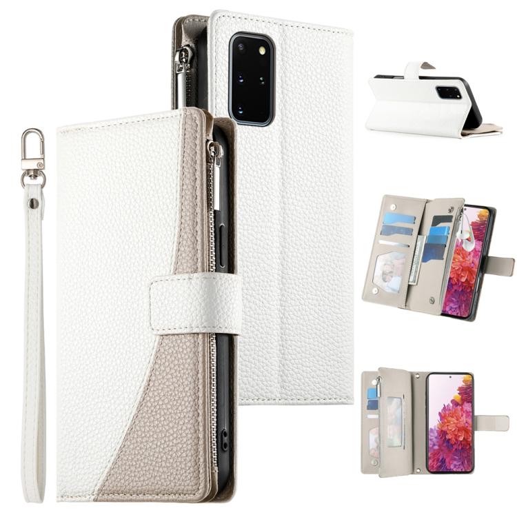 Portafoglio multi-carta con cerniera e cinturino corto, cuciture a vista, custodia per telefono in pelle con cinturino corto., For Samsung Galaxy S20 Ultra, For Samsung Galaxy S20, For Samsung Galaxy S20+