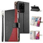 Portafoglio multi-carta con cerniera e cinturino corto, cuciture a vista, custodia per telefono in pelle con cinturino corto., For Samsung Galaxy S20 Ultra, For Samsung Galaxy S20, For Samsung Galaxy S20+