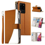 Portafoglio multi-carta con cerniera e cinturino corto, cuciture a vista, custodia per telefono in pelle con cinturino corto., For Samsung Galaxy S20 Ultra, For Samsung Galaxy S20, For Samsung Galaxy S20+