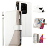Portafoglio multi-carta con cerniera e cinturino corto, cuciture a vista, custodia per telefono in pelle con cinturino corto., For Samsung Galaxy S20 Ultra, For Samsung Galaxy S20, For Samsung Galaxy S20+
