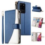 Portafoglio multi-carta con cerniera e cinturino corto, cuciture a vista, custodia per telefono in pelle con cinturino corto., For Samsung Galaxy S20 Ultra, For Samsung Galaxy S20, For Samsung Galaxy S20+