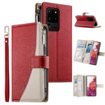 Portafoglio multi-carta con cerniera e cinturino corto, cuciture a vista, custodia per telefono in pelle con cinturino corto., For Samsung Galaxy S20 Ultra, For Samsung Galaxy S20, For Samsung Galaxy S20+