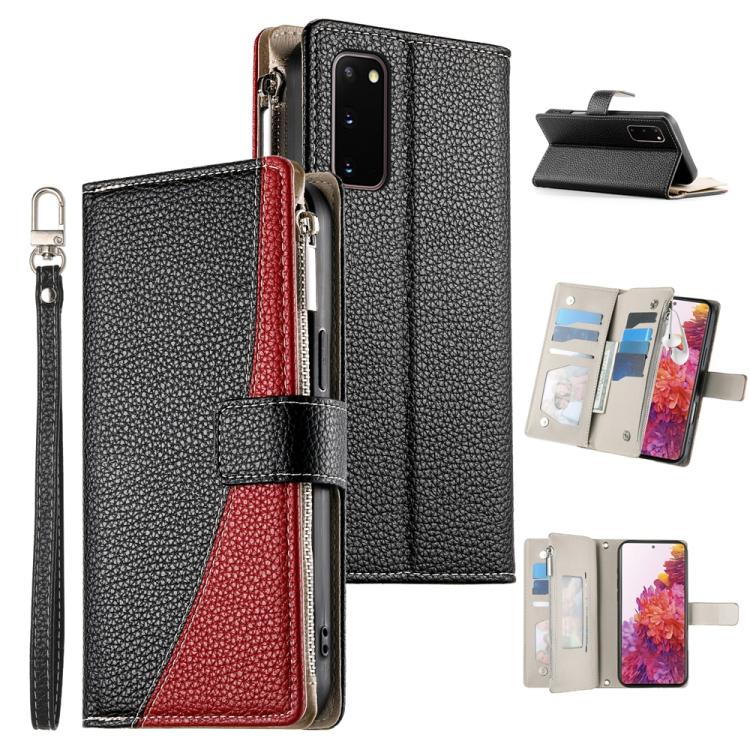 Portafoglio multi-carta con cerniera e cinturino corto, cuciture a vista, custodia per telefono in pelle con cinturino corto., For Samsung Galaxy S20 Ultra, For Samsung Galaxy S20, For Samsung Galaxy S20+