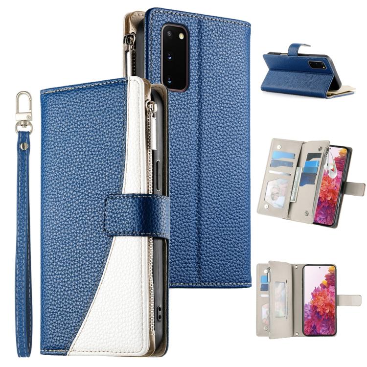 Portafoglio multi-carta con cerniera e cinturino corto, cuciture a vista, custodia per telefono in pelle con cinturino corto., For Samsung Galaxy S20 Ultra, For Samsung Galaxy S20, For Samsung Galaxy S20+