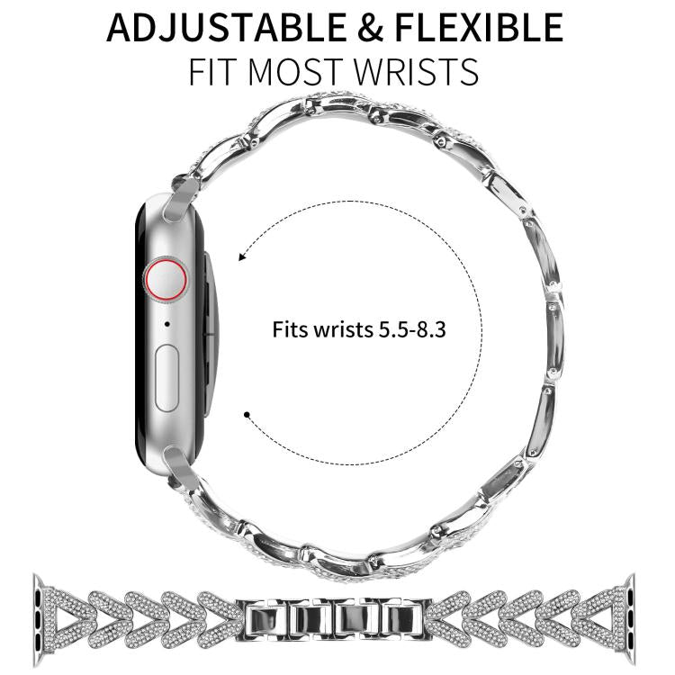 Cinturino per orologio xDfind Small Twist in metallo con diamanti, For Apple Watch 42 / 44 / 45 / 46 / 49mm 20mm, For Apple Watch 38 / 40 / 41 / S10 42mm 20mm