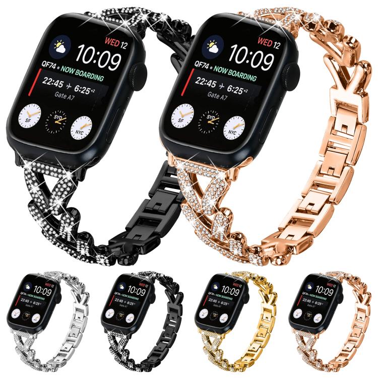 Cinturino per orologio xDfind Small Twist in metallo con diamanti, For Apple Watch 42 / 44 / 45 / 46 / 49mm 20mm, For Apple Watch 38 / 40 / 41 / S10 42mm 20mm