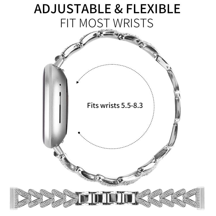 Cinturino per orologio in metallo con diamanti a torsione piccola xDfin da 20 mm, For Fitbit Versa 4 / 3 / Sense / Sense 2