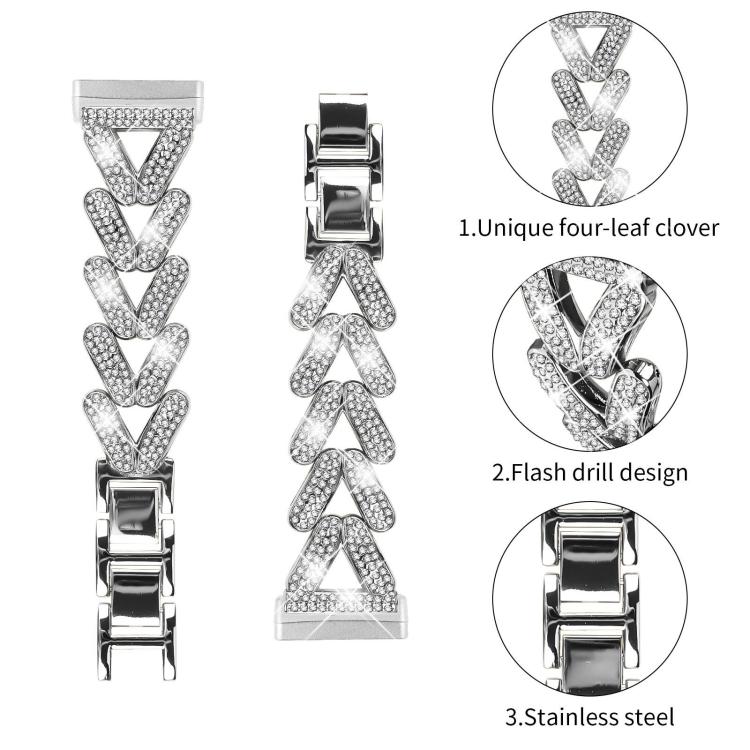 Cinturino per orologio in metallo con diamanti a torsione piccola xDfin da 20 mm, For Fitbit Versa 4 / 3 / Sense / Sense 2