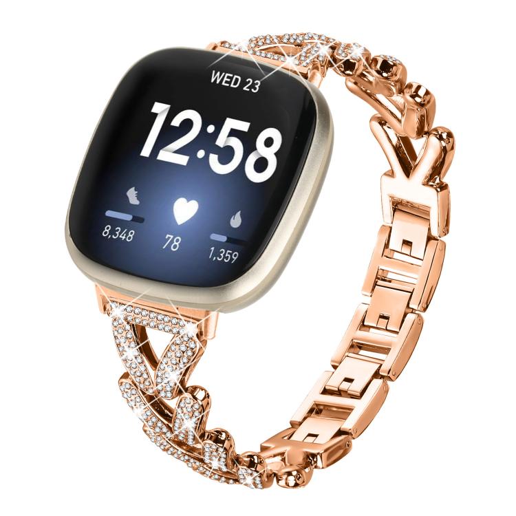 Cinturino per orologio in metallo con diamanti a torsione piccola xDfin da 20 mm, For Fitbit Versa 4 / 3 / Sense / Sense 2