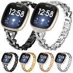 Cinturino per orologio in metallo con diamanti a torsione piccola xDfin da 20 mm, For Fitbit Versa 4 / 3 / Sense / Sense 2