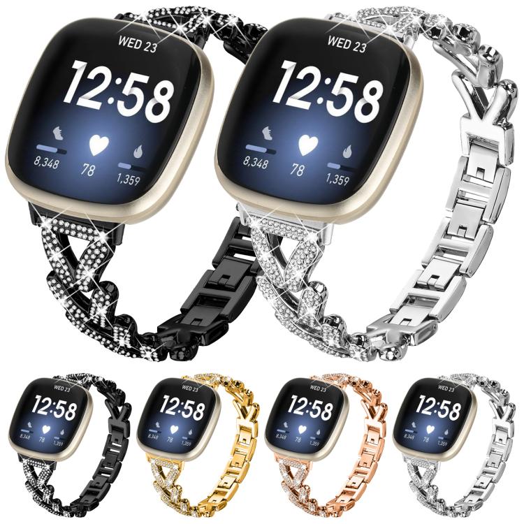 Cinturino per orologio in metallo con diamanti a torsione piccola xDfin da 20 mm, For Fitbit Versa 4 / 3 / Sense / Sense 2