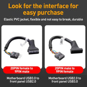 2pcs Computer Motherboard USB3.0 Adapter Cable, 20 Pin Male to 9 Pin Female, 9 Pin Male to 20 Pin Female
