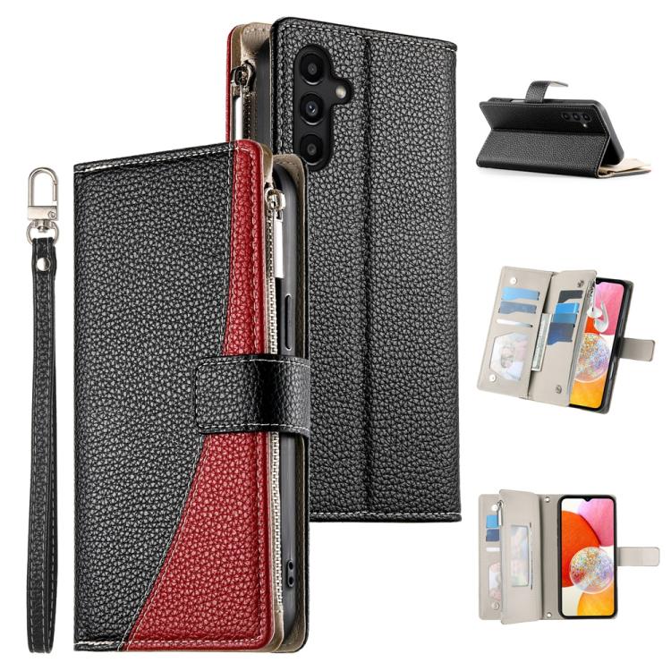 Portafoglio multi-carta con cerniera e cinturino corto, cuciture a vista, custodia per telefono in pelle con cinturino corto., For Samsung Galaxy A25 5G, For Samsung Galaxy A24 4G, For Samsung Galaxy A23 4G / 5G / M13 4G / M23                          ...