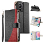 Portafoglio multi-carta con cerniera e cinturino corto, cuciture a vista, custodia per telefono in pelle con cinturino corto., For Samsung Galaxy A25 5G, For Samsung Galaxy A24 4G, For Samsung Galaxy A23 4G / 5G / M13 4G / M23                          ...