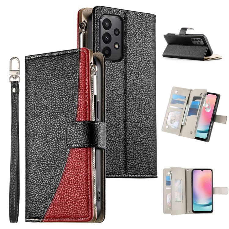 Portafoglio multi-carta con cerniera e cinturino corto, cuciture a vista, custodia per telefono in pelle con cinturino corto., For Samsung Galaxy A25 5G, For Samsung Galaxy A24 4G, For Samsung Galaxy A23 4G / 5G / M13 4G / M23                          ...