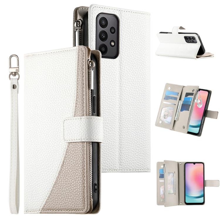 Portafoglio multi-carta con cerniera e cinturino corto, cuciture a vista, custodia per telefono in pelle con cinturino corto., For Samsung Galaxy A25 5G, For Samsung Galaxy A24 4G, For Samsung Galaxy A23 4G / 5G / M13 4G / M23                          ...