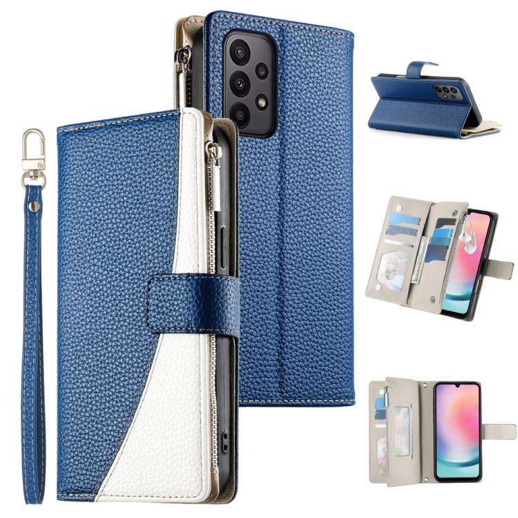 Portafoglio multi-carta con cerniera e cinturino corto, cuciture a vista, custodia per telefono in pelle con cinturino corto., For Samsung Galaxy A25 5G, For Samsung Galaxy A24 4G, For Samsung Galaxy A23 4G / 5G / M13 4G / M23                          ...