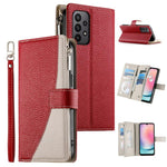 Portafoglio multi-carta con cerniera e cinturino corto, cuciture a vista, custodia per telefono in pelle con cinturino corto., For Samsung Galaxy A25 5G, For Samsung Galaxy A24 4G, For Samsung Galaxy A23 4G / 5G / M13 4G / M23                          ...