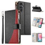 Portafoglio multi-carta con cerniera e cinturino corto, cuciture a vista, custodia per telefono in pelle con cinturino corto., For Samsung Galaxy A25 5G, For Samsung Galaxy A24 4G, For Samsung Galaxy A23 4G / 5G / M13 4G / M23                          ...