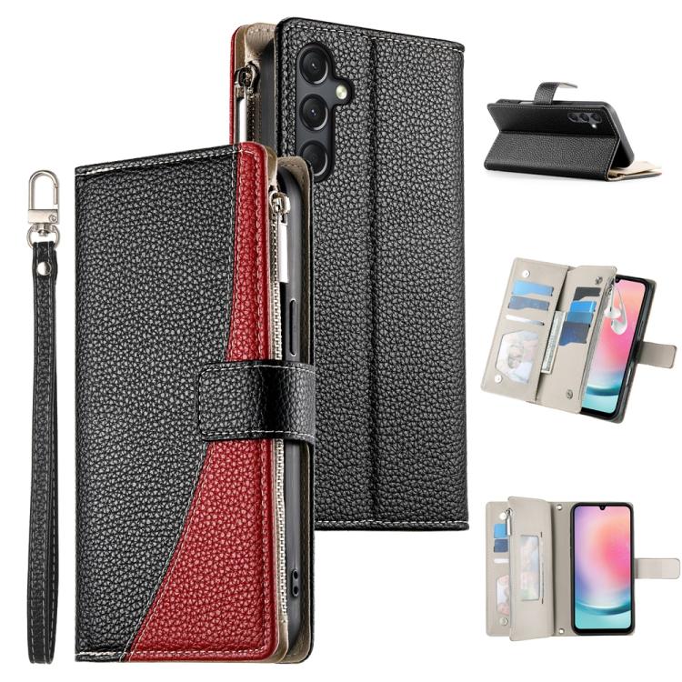Portafoglio multi-carta con cerniera e cinturino corto, cuciture a vista, custodia per telefono in pelle con cinturino corto., For Samsung Galaxy A25 5G, For Samsung Galaxy A24 4G, For Samsung Galaxy A23 4G / 5G / M13 4G / M23                          ...