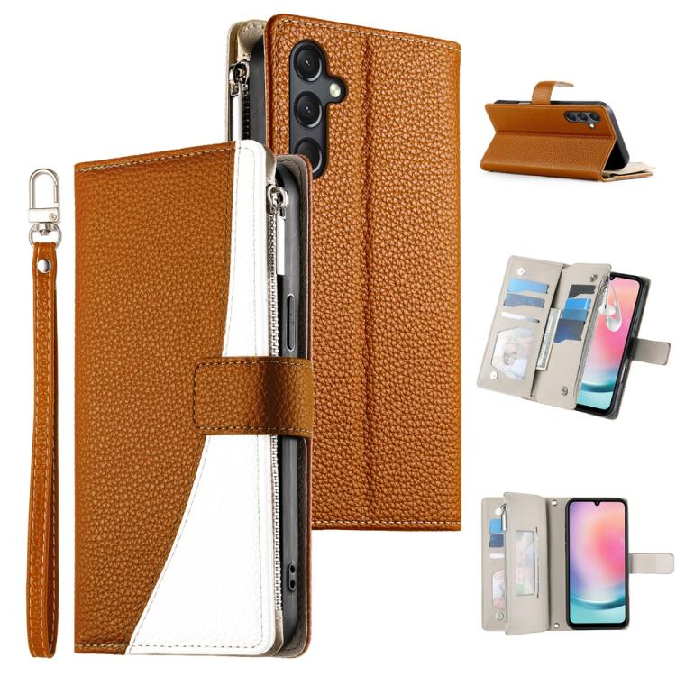 Portafoglio multi-carta con cerniera e cinturino corto, cuciture a vista, custodia per telefono in pelle con cinturino corto., For Samsung Galaxy A25 5G, For Samsung Galaxy A24 4G, For Samsung Galaxy A23 4G / 5G / M13 4G / M23                          ...