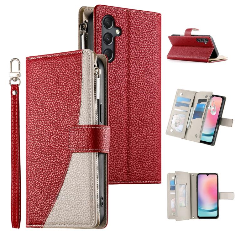 Portafoglio multi-carta con cerniera e cinturino corto, cuciture a vista, custodia per telefono in pelle con cinturino corto., For Samsung Galaxy A25 5G, For Samsung Galaxy A24 4G, For Samsung Galaxy A23 4G / 5G / M13 4G / M23                          ...