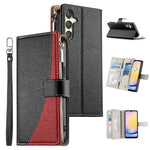 Portafoglio multi-carta con cerniera e cinturino corto, cuciture a vista, custodia per telefono in pelle con cinturino corto., For Samsung Galaxy A25 5G, For Samsung Galaxy A24 4G, For Samsung Galaxy A23 4G / 5G / M13 4G / M23                          ...