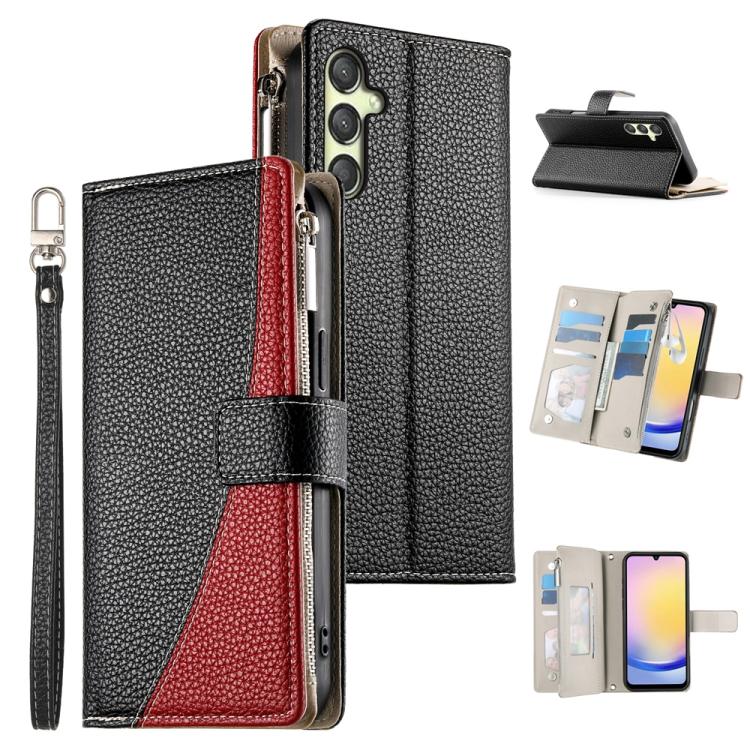 Portafoglio multi-carta con cerniera e cinturino corto, cuciture a vista, custodia per telefono in pelle con cinturino corto., For Samsung Galaxy A25 5G, For Samsung Galaxy A24 4G, For Samsung Galaxy A23 4G / 5G / M13 4G / M23                          ...