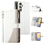 Portafoglio multi-carta con cerniera e cinturino corto, cuciture a vista, custodia per telefono in pelle con cinturino corto., For Samsung Galaxy A25 5G, For Samsung Galaxy A24 4G, For Samsung Galaxy A23 4G / 5G / M13 4G / M23                          ...