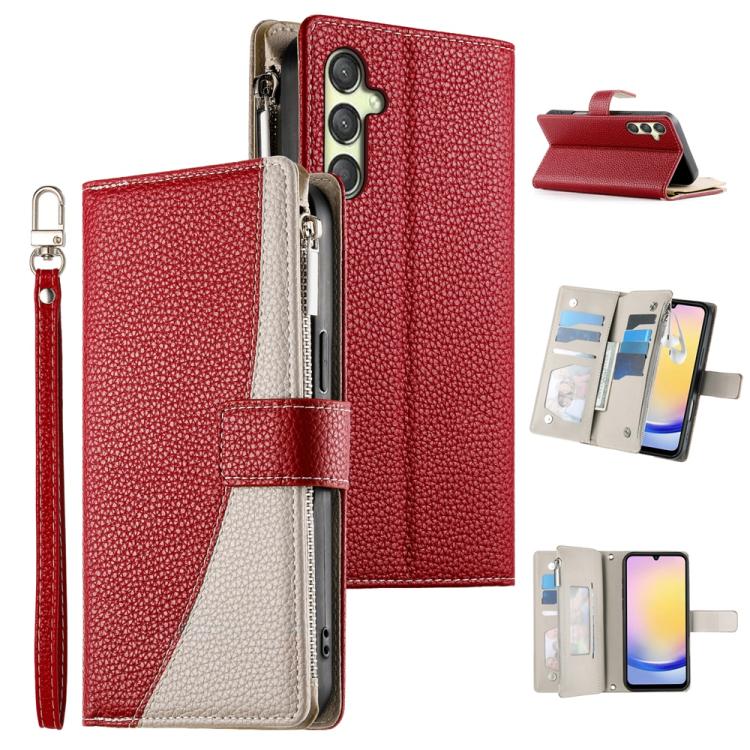 Portafoglio multi-carta con cerniera e cinturino corto, cuciture a vista, custodia per telefono in pelle con cinturino corto., For Samsung Galaxy A25 5G, For Samsung Galaxy A24 4G, For Samsung Galaxy A23 4G / 5G / M13 4G / M23                          ...