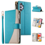 Portafoglio multi-carta con cerniera e cinturino corto, cuciture a vista, custodia per telefono in pelle con cinturino corto., For Samsung Galaxy A32 5G