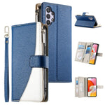 Portafoglio multi-carta con cerniera e cinturino corto, cuciture a vista, custodia per telefono in pelle con cinturino corto., For Samsung Galaxy A32 5G