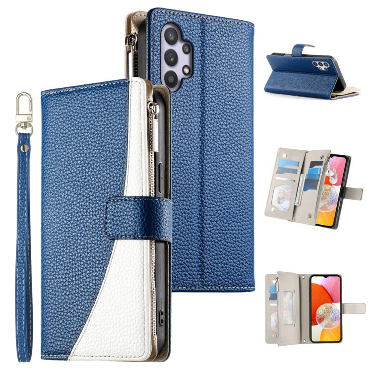 Portafoglio multi-carta con cerniera e cinturino corto, cuciture a vista, custodia per telefono in pelle con cinturino corto., For Samsung Galaxy A32 5G