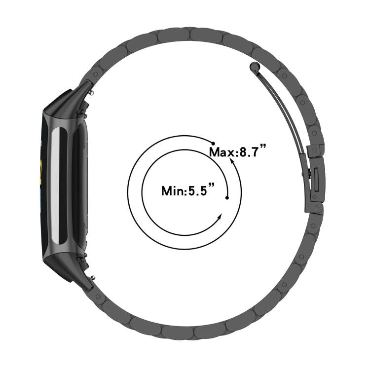 Cinturino per orologio in lega di titanio con fibbia piatta a tre perline., For Fitbit Charge 6 / 5, For Fitbit Versa 4 / 3 / Sense / Sense 2, For Fitbit Charge 4 / 3