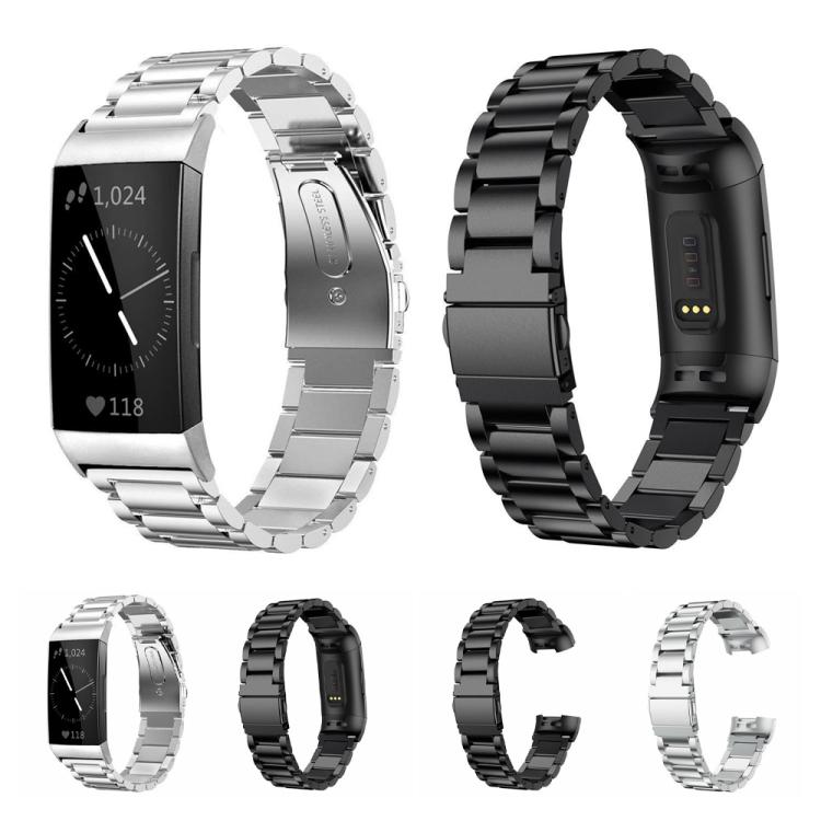 Cinturino per orologio in lega di titanio con fibbia piatta a tre perline., For Fitbit Charge 6 / 5, For Fitbit Versa 4 / 3 / Sense / Sense 2, For Fitbit Charge 4 / 3